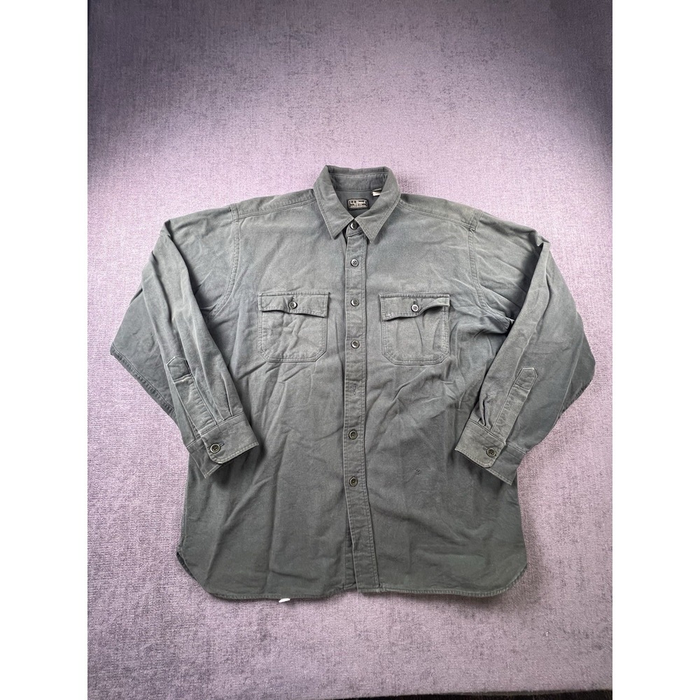 Vintage LL Bean Made USA Shirt Men's L Green Chamois Outdoor Hiking Camping Flaw